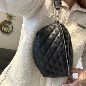 STEVE MADDEN black leather silver buckles Crossbody Bag